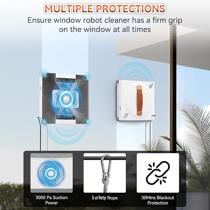MIXILIN Window Cleaning Robot, 3000Pa Auto Windоw Cleaner Robot with Intelligent Path Planning & Edge Detection, Anti-Drop Prоtection, Dual Spray, Cleaner Tool for Tiles Railing Glass
