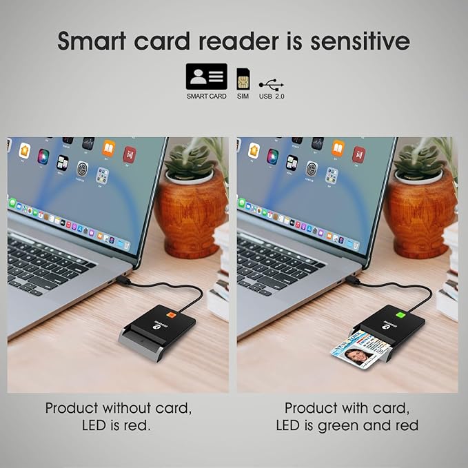 ZOWEETEK Type C CAC Reader, Smart CAC Card Reader USB C for DOD Military Common Access CAC, Compatible with Windows, Mac OS