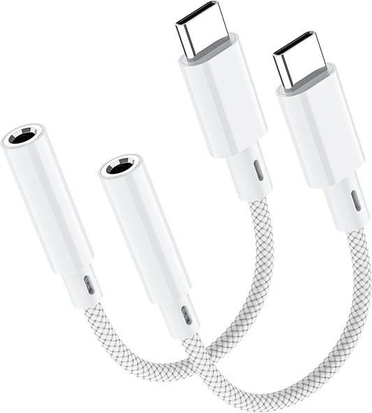 2 Pack USB C to 3.5mm Headphone Jack Adapter – HiFi Audio Dongle, Type C to Aux Female Cable Cord Compatible with iPhone 17/16/15 Pro Max, Samsung S25/S24/S23, iPad Pro, Pixel, MacBook-Pearl White