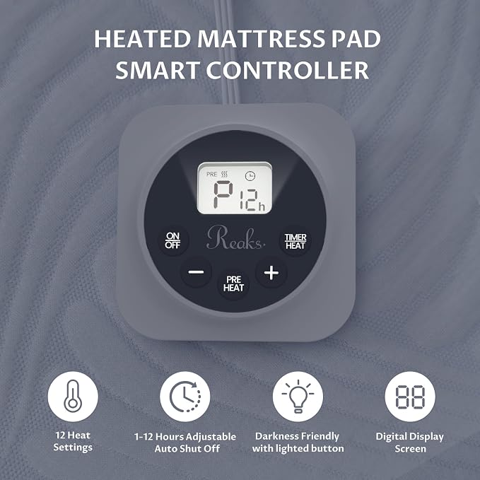 MINI Twin Size Electric Heated Mattress Pad - Bed Warmer with Memory & Preheat Functions, 12 Heat Settings Single Control for 1-12 Hours Auto Off, Lighted Button