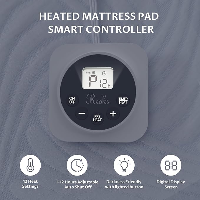 Twin Size Electric Heated Mattress Pad - Bed Warmer with Memory & Preheat Functions, 12 Heat Settings Single Control for 1-12 Hours Auto Off, Lighted Button