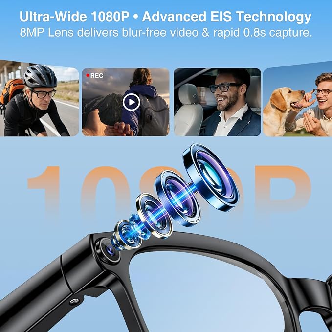 AI Smart Glasses with Camera, 8MP HD Camera & Video Recording Glasses,146 Languages Real-Time Translation,AI Voice Assistant, Object Recognition for Travel, Meetings &Vlog