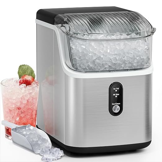 Antarctic Star Countertop Ice Maker with Soft Chewable Pellet Ice, 34lbs/24Hrs, One-Click Operation, Self-Cleaning Portable Peddle Ice Machine with Ice Scoop for Kitchen,Office,Bar,RV