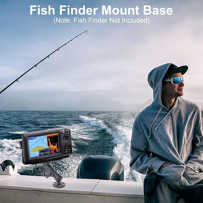 Keuvirya Aluminum Fish Finder Mount with 1" B-Size Ball, 360° Rotation Depth Finder Bracket for Boats with Double AMPS Round Plates, 5.6" Long Arm Marine Electronic GPS Mount for RAM Kit