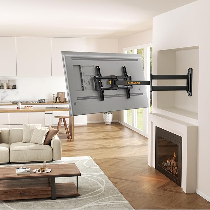 Perlegear Corner TV Wall Mount Long Arm TV Mount Bracket for 37-75 Inch TVs-Full Motion Wall Mount with 32.37” Extension & Swivel Articulating Arm & Tilt, MAX VESA 600x400mm, Holds up to 100 lbs