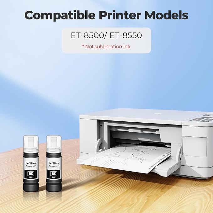 Compatible for EPT552 Black Ink Bottles ET-8550 ET-8500 Replacement for Ink Refill Bottle (2 Black) Work for Photo ET-8550 ET-8500 ET 8550 ET 8500 ET8550 ET8500 8550 8500 Supertank Printer