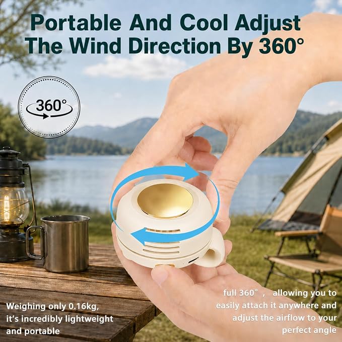 Portable Silent Mini Bladeless Fan Clip On, Small Fan Clip on for Shirt & Waist, Adjustable 3-Speed Suspended Whirlwind Fans, For Outdoor & Travel & Office, Travel Accessories (1, white)