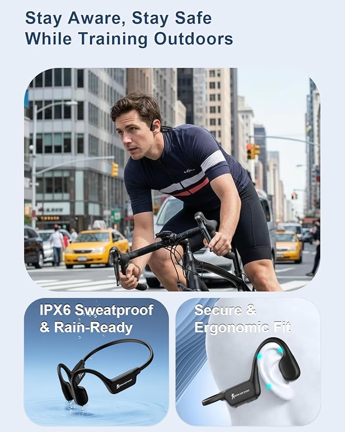 Bone Conduction Headphones, Open Ear Wireless Bluetooth Headphones with Mic, IPX6 Waterproof Sports Headphones for Running, Cycling & Outdoor Work, 15H Playtime X13(Black)