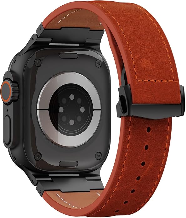 Vintage Genuine Leather Band for Apple Watch Ultra 49mm (2026 Upgrade), Rugged Replacement Strap Compatible with iWatch 46mm 45mm 44mm - for Men Women, Fit Ultra3/2/1, SE 3/2/1, Series11 10/9/8/7/6/5/4