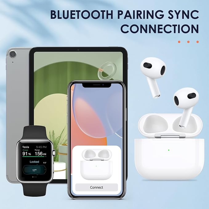 Wireless Charging Case Replacement Compatible with AirPod 3rd Generation, Qi-Certified for AirPods 3 Gen Charger Case, Bluetooth Pairing Sync Button, 600 Mah Built-in Battery (Case Only)