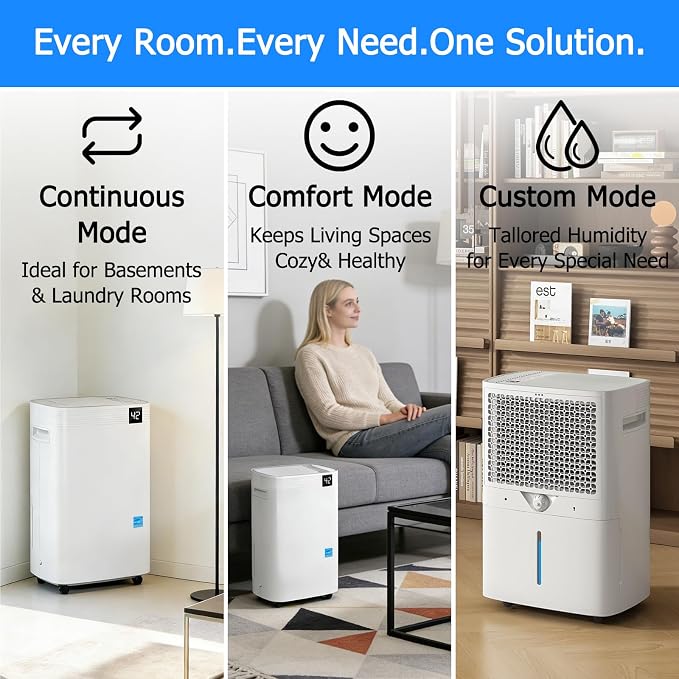 Ludatido 2026 Upgraded 80 Pint energy star Dehumidifier for home,5000 Sq.Ft for Whole Home & Basement, 1.32 Gal Tank, 35dB Quiet, Child Lock, Sleep/Fan/Dry Modes, 24H Timer & Auto Continuous Drain