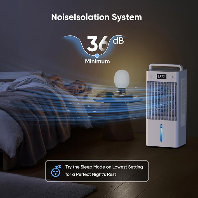Feculs Portable Windowless Air Conditioners, 3-IN-1 Swamp Cooler, Evaporative Air Cooler, 6 Speeds & 3 Modes, 3-Gal Water Tank for Cooling, 20 FT/S Remote Control, Portable Air Cooler for Indoors