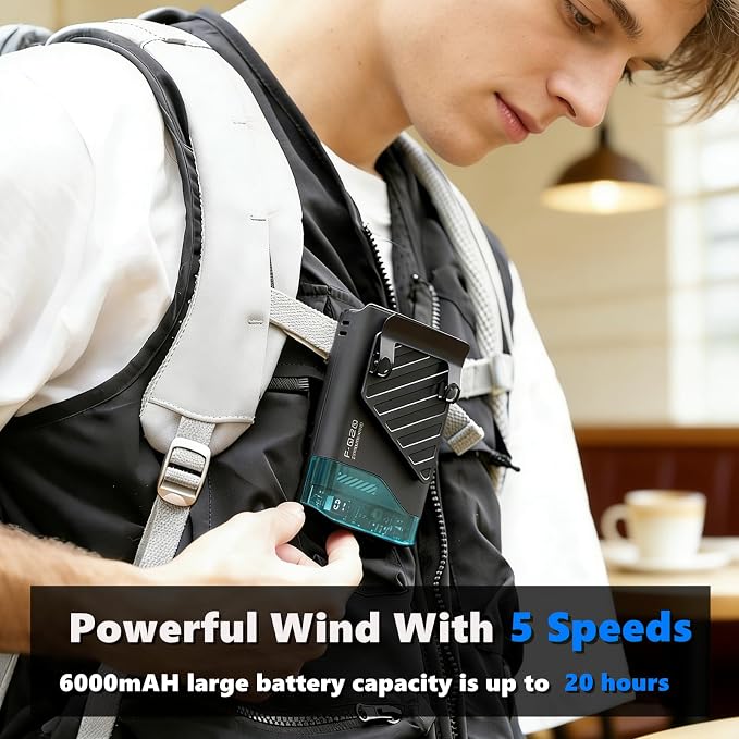 Portable Waist Fan, 6000mAh Shirt Fans Rechargeable Belt Fan Clip on Wearable Fan Rechargeable, Powerful Personal Cooling Father's Day for Dad Husband Man Birthday Travel Camping - White