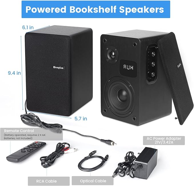 80W Powered Bookshelf Speakers, Desktop HiFi Stereo Speakers with 4 Inch Woofer, Record Player Speakers With Optical/ARC/RCA/BT/AUX Wired & Wireless Connection, Active Turntable Speakers for TV PC