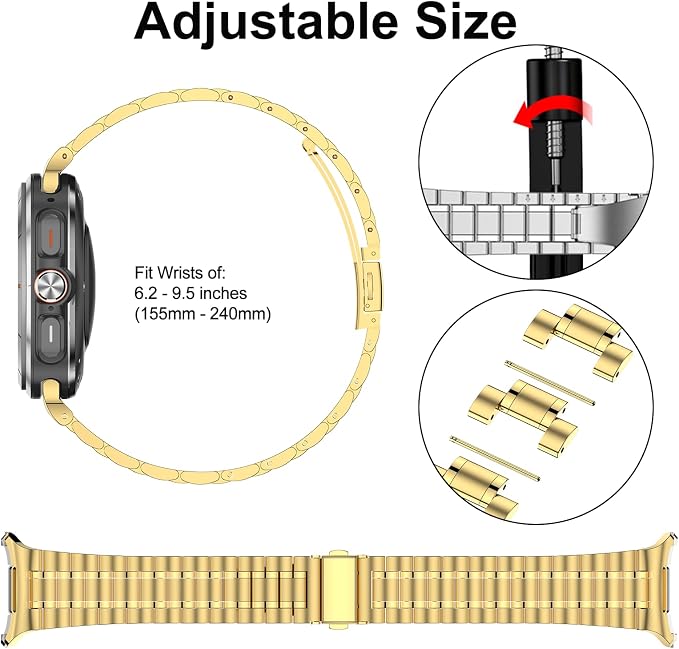 SUPLINK Stainless Steel Bands Compatible with Samsung Galaxy Watch Ultra Bands Men Women, Adjustable Metal Replacement Band for Samsung Watch Ultra Bands 47mm, Gold