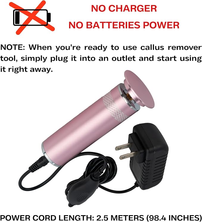 High Power Electric Foot Callus Remover, 2025 Upgrade with 100-inch Extra-Long Cord and 60 Replaceable Sandpaper Discs, Electric Foot File for Cracked Heels and Dead Skin, Rose Pink