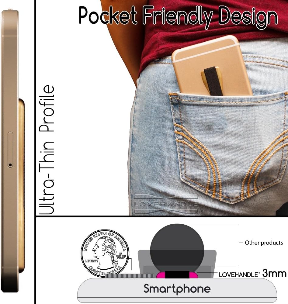 LOVEHANDLE Phone Grip - Universal Phone Strap and Phone Grips for Back of Phone - Convenient Cell Phone Holder for Hand That Fits Most Smartphones and Mini Tablets - Made in The USA