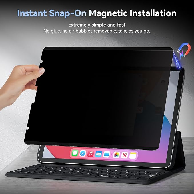 360° Magnetic Privacy Screen for iPad Air 5th 4th Generation 10.9 inch & iPad Pro 11"(2018-2022), 4 Way Privacy Removable Anti Glare Blue Light Filter Shield Film Anti Spy Protector