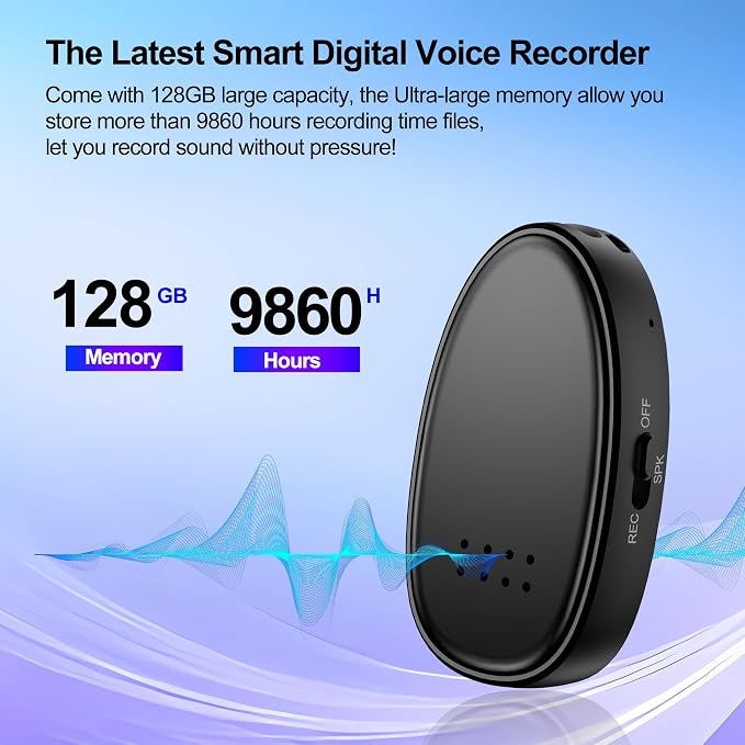 128GB (9860 Hours) Voice Recorder with DSP Triple Noise Reduction, MDalong 3072kbps MP3 Audio Recorderbuilt-in Speaker, HD Voice Activated Recorder for Work, Lectures, Interview, Black