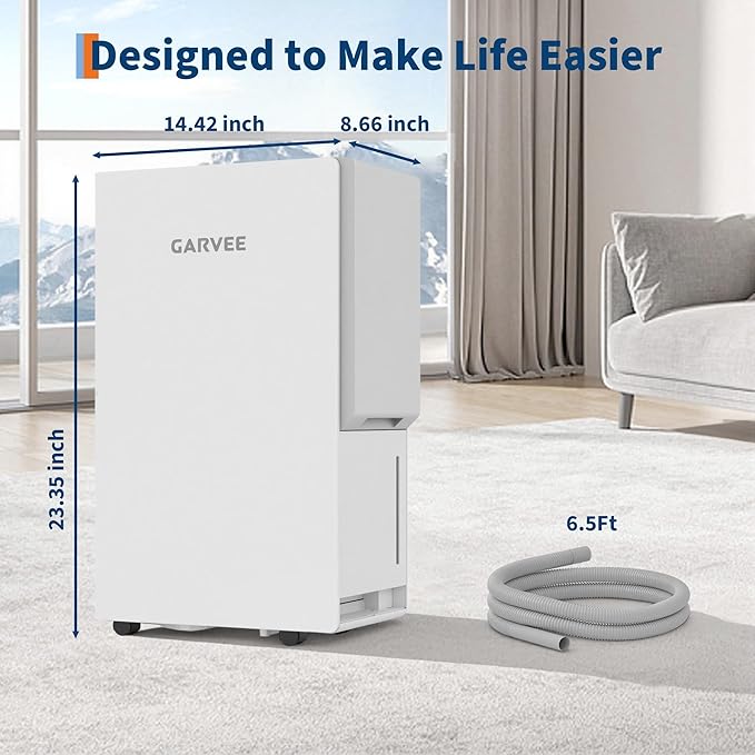 GarveeHome 3500 Sq. Ft Dehumidifier, Max 85 Pint/Day Energy Star Most Efficient 2025 Smart Compressor Dehumidifier for Basement with Drain Hose, Smart Humidity Control,Dehumidifiers for home