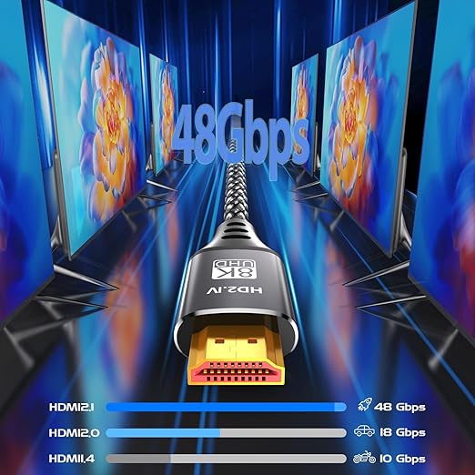 10K 8K HDMI Cable 10FT 10-Pack, High Speed HDMI 2.1 Cord 48Gbps,/4K@144Hz/120Hz/240Hz/8K@60Hz@240Hz with eARC/ARC, HDCP2.3/2.2, 3D HDR10+ for PC, HDTV,Monitor, Projector, PS5, Xbox, Soundbar