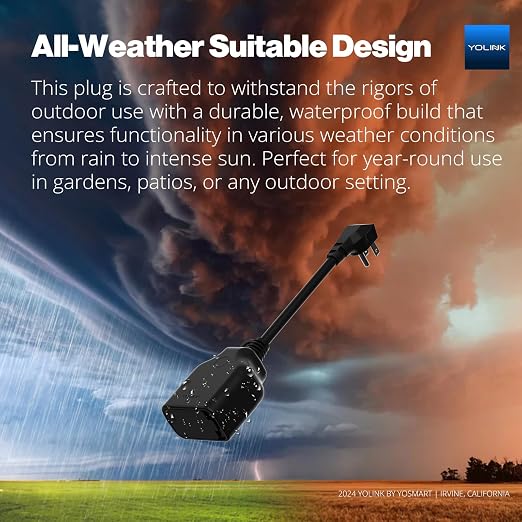 YoLink Smart Outdoor Energy Plug, IP63, 1800W, 15A Smart Plug with Real-Time Energy Monitoring, Automatic Safety Shutoff, Alexa & Google Assistant Compatible, Include YoLink Hub