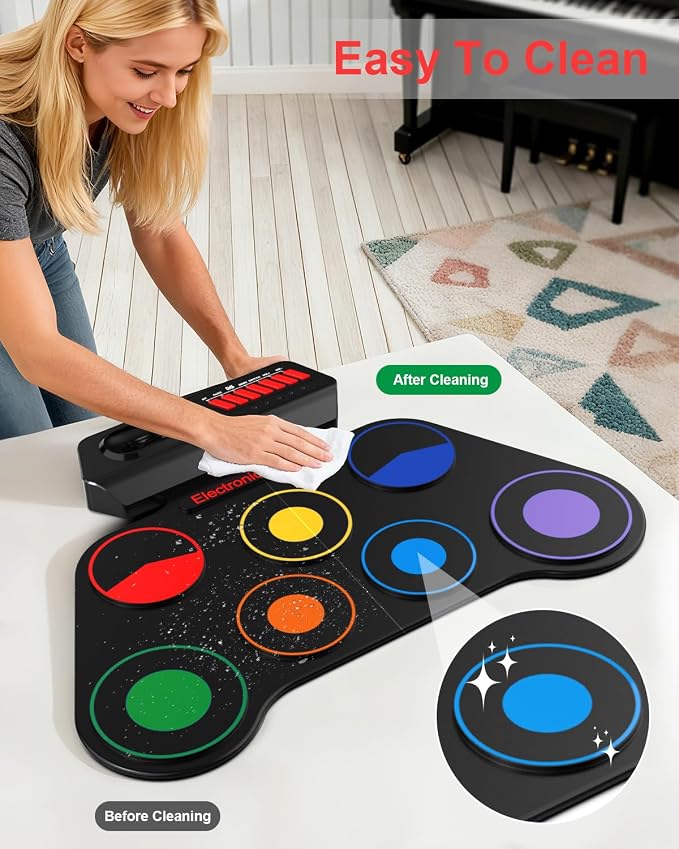 AiJoy Portable Electronic Drum Set Pads for Kids | Roll Up with 7 Pads, Built-in Speaker, Rechargeable Roll-Up, Headphone Mode & Demo Songs, Gift For Beginners & Children