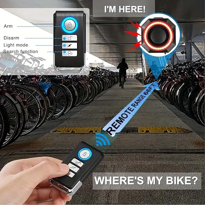 Bike Tail Light,Anti-Theft Bicycle Alarm Horn Wireless Remote Control USB Charging Smart Auto Brake Sensing IP65 Waterproof 110db Electronic Alarm Bell, Black