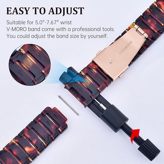 V-MORO Resin Band Compatible with Series 11/10 Apple Watch Bands 46mm/45mm/44mm/42mm Fashion Strap for iWatch Series 9/8/7/6/5/4/3/2/1/SE/SE2/SE3 Lightweight Bracelet Wristband Women Men(Classic Tortoise)