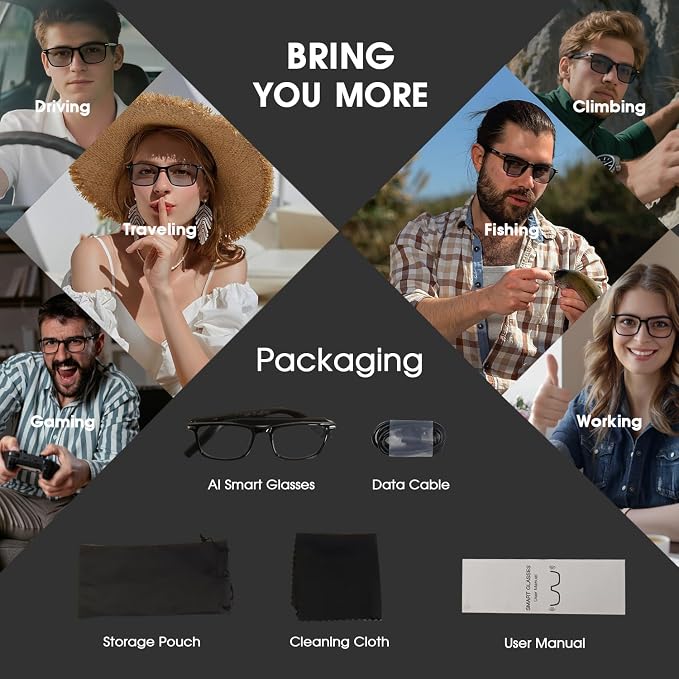 2026 Al Smart Glasses for Men Women - Bluetooth Translation Glasses with 164 Languages, Color-Change Lens, Music & Call, IP65 Waterproof, Free App,Audio Glasses for Meeting Driving Travel,Thin Temples