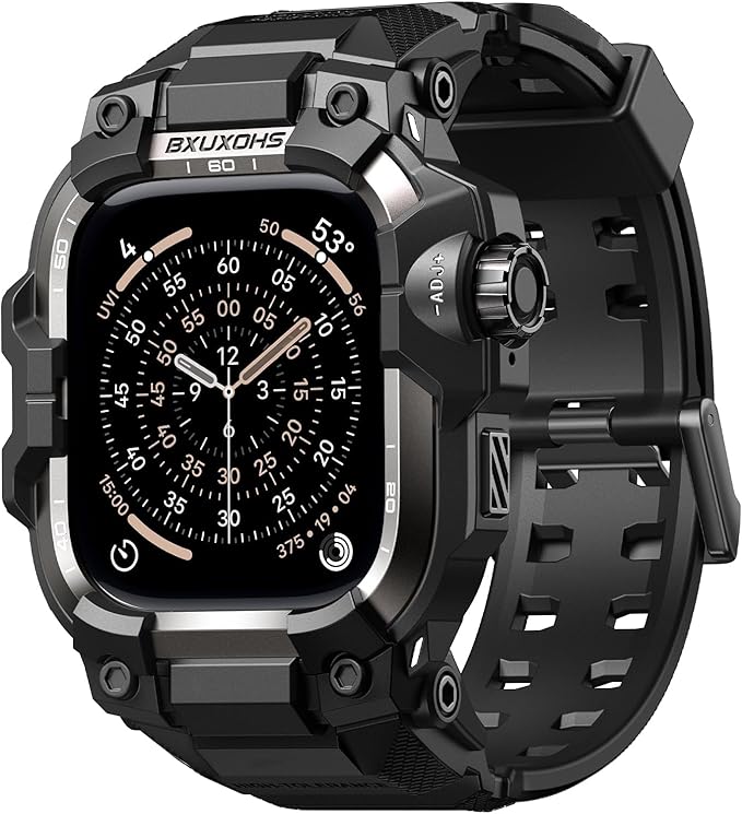 BXUXOHS Rugged Case and Band for Apple Watch 46mm Men, Compatible with Apple Watch Series 11/10, Military Grade Shockproof Bumper Cover, Tactical Band Case for iWatch 11/10 Man, Black Titanium
