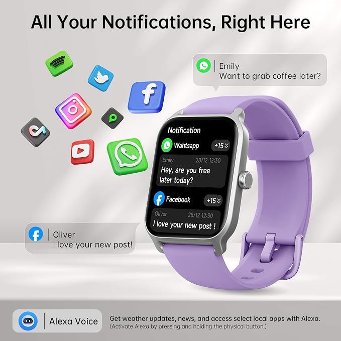 Tensky Smart Watch for Women/Men, 1.85'' HD Activity Smartwatch for iPhone/Android/Samsung, 100+ Sport Modes Fitness Tracker (Answer/Make Call), Alexa Built-in,Sleep/Heart Rate/SpO2 Monitor/Waterproof