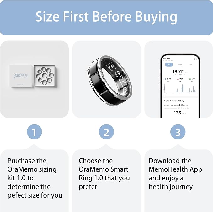 Smart Ring 1.0 for Men/Women, No Subsripition Fee, 7-8 Days Battery Life, HRV/Stress Monitoring/Sleep Track/Fitness for iOS and Android (Gloss Black, 6)