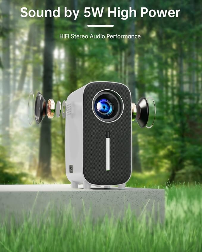 Mini Bluetooth Portable Movie Projector - HISION 1080P Projector 4K Home Projector Outdoor TV Projector 8500L Video LED Projector Compatible with TV Stick Laptop Phone Tablet HDMI USB DVD White