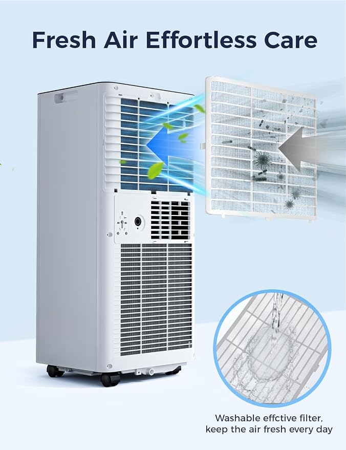 Quiet Portable Air Conditioner 8000 BTUs, Cools Rooms up to 350 Sq. Ft, Dehumidifier & Fan Mode, Sleep Mode, 24-Hour Timer, 26 ft Remote Control, 2026 Model, Window Kit 1-piece
