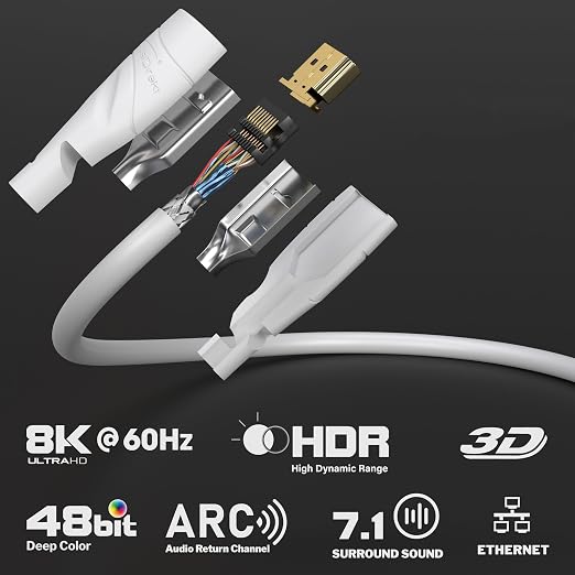 KabelDirekt – 8K / 4K HDMI Cable – 3.3ft & More HDMI Cables (0.5ft–75ft) – German-Engineered HDMI Cord – Supports 10K/8K@60Hz/4K@120Hz – HDMI Cable for HDTV, PC, PS5, Xbox, Switch, White