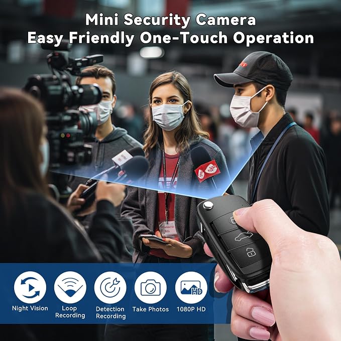 64G 1080P HD Key Fob Camera,Nanny Cam for Home Security, Car Key Camera with Motion Detection & Loop Recording, Long Battery Outdoor Cam with Night Vision & Take Photos, Easy to Use