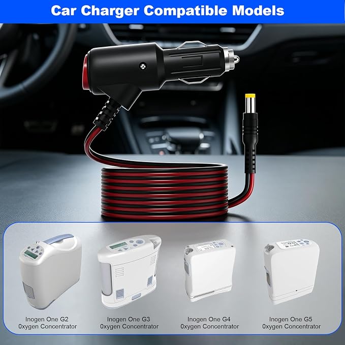 Car Charger for Inogen Portable Oxygen Concentrator Compatible with Inogen One G1 G2 G3 G4 G5 ADP-120RH BA-301 BA-302 BA-303 Concentrator Power Adapter Cord