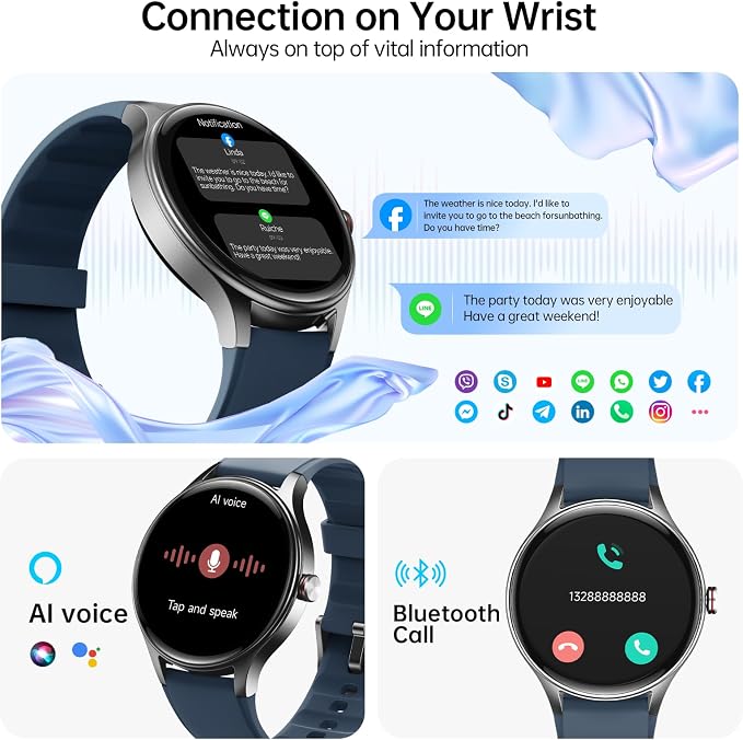 Woneligo Smart Watch,1.57inch AMOLED Touchscreen Fitness Watch for iPhone & Android,Heart Rate/Sp02/Sleep Monitor,110+ Sport Modes IP68 Waterproof Bluetooth Calls(Blue, 1.57)