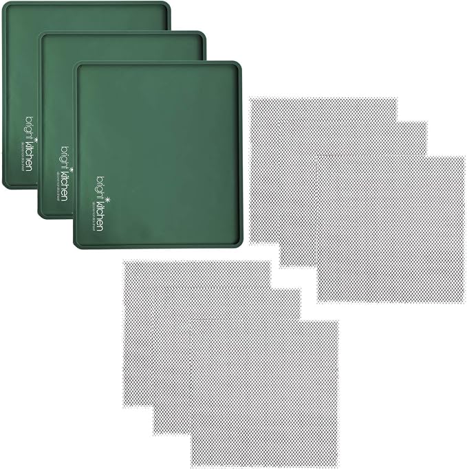 3 Edge Fruit Leather Silicone + 6 Mesh Screen Dehydrator Sheets Compatible With Magic Mill Pro BioChef Arizona Non Stick Dryer Mats for Jerky, Fruit, Herbs, Chips, Flax Crackers Crusts Tray Lip Liners