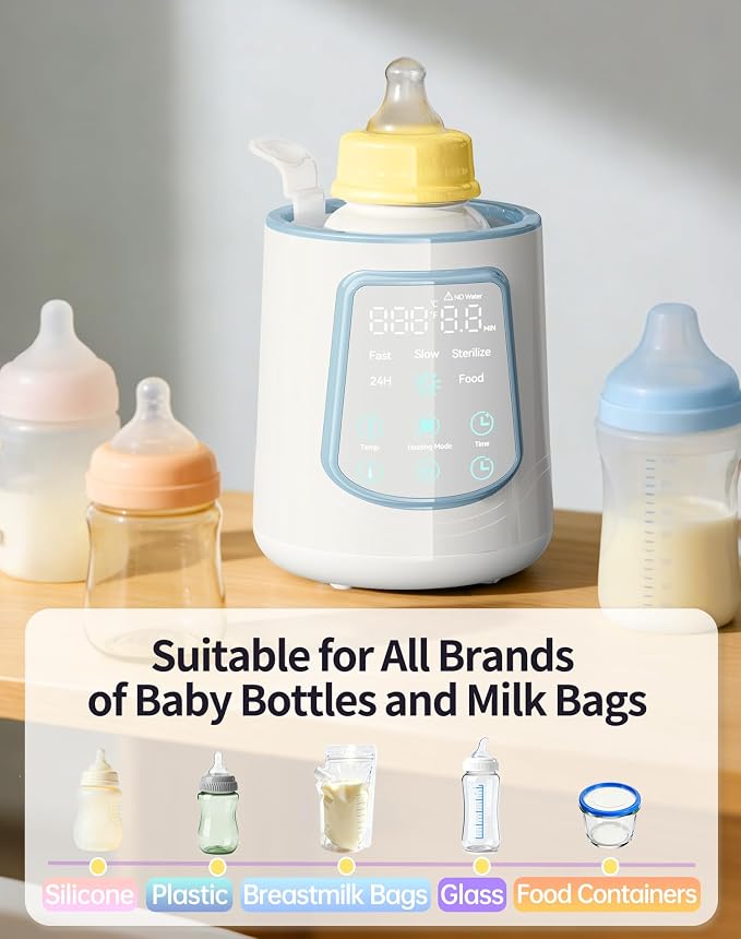 12 in 1 Fast Baby Bottle Warmer with Even Heating No Hot Spots, Night Mode, Sterili-zing,Constant Temp Milk Warmer for Breastmilk & Formula, Fits All Bottles Blue