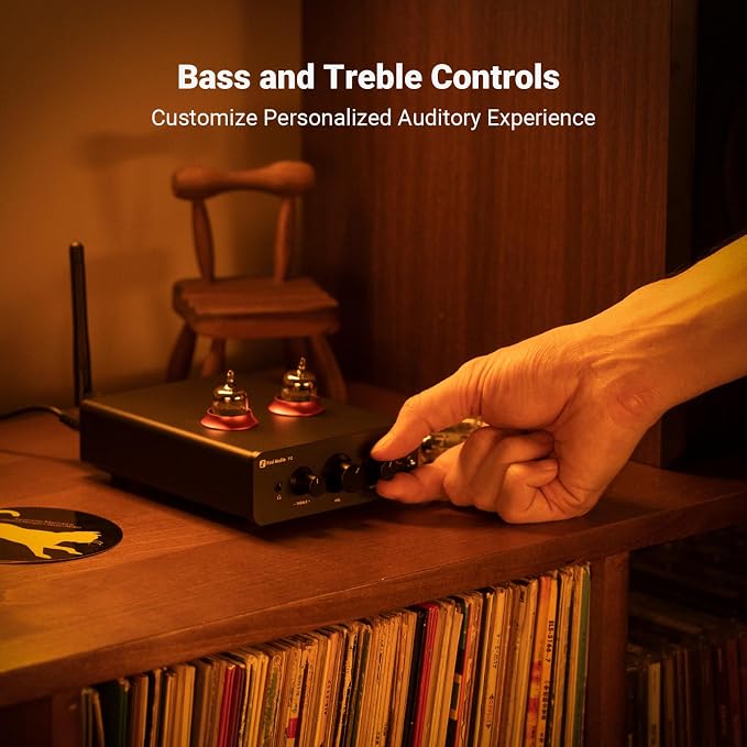 Fosi Audio P3 Tube Preamp Headphone Amplifier Home Audio Preamplifier Mini Vacuum Pre Amp Receiver with Bluetooth aptX LL HD Bass Treble Tone Controls for HiFi Stereo Active Speakers with RCA AUX Jack