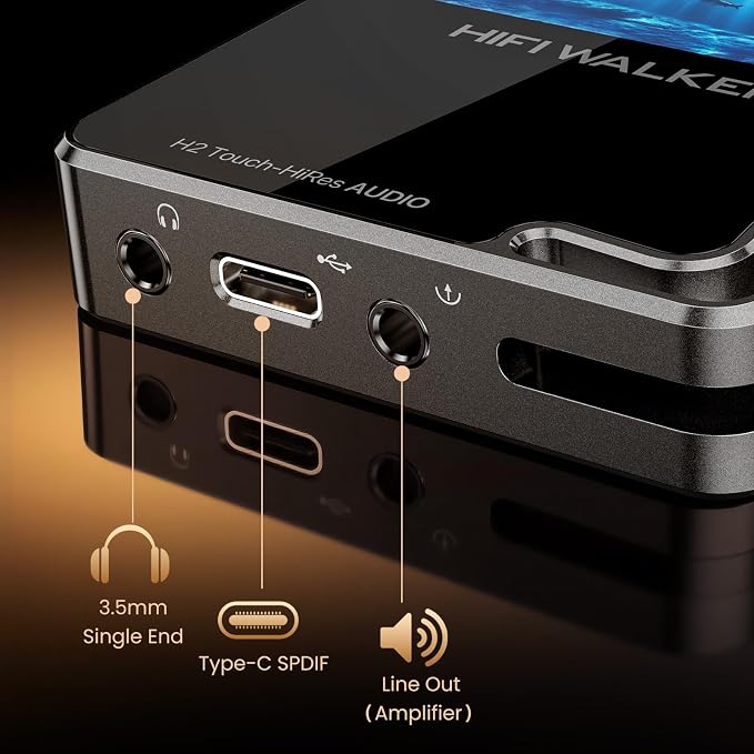 HIFI WALKER Hi-Res MP3 Player with Bluetooth, H2 Touch 2.4" HD Touchscreen, DSD/FLAC Lossless Audio Player, 128GB SD Card Included, Supports up to 512GB