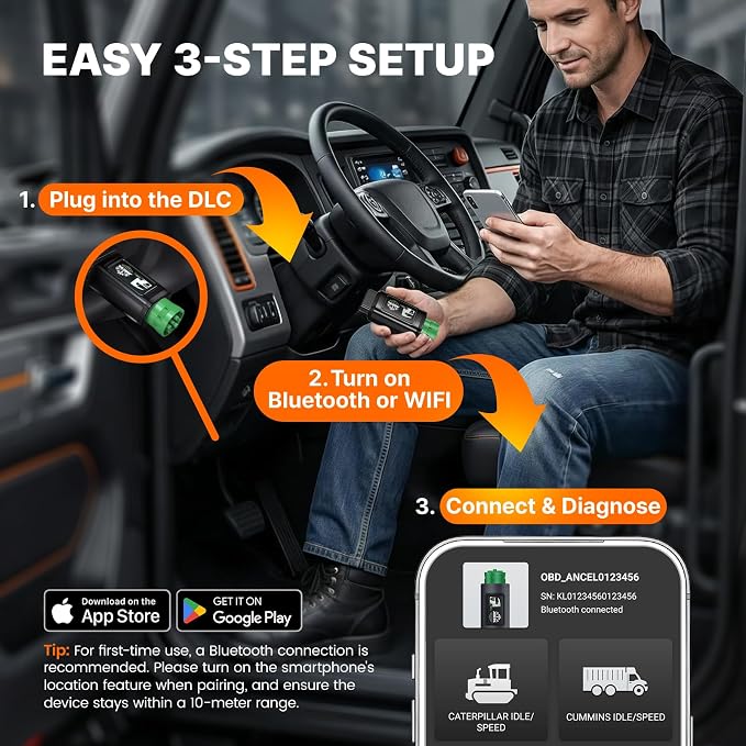ANCEL HD200 Heavy Duty Truck Scanner, Truck & Diesel Scanner Diagnostic Tool with Full-System HDOBD/OBD2, Speed & Idle Reset for Cummins & Caterpillar, J1939/J1708 Scan Tool, Lifetime Free Updates
