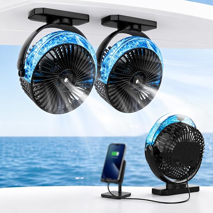 2 Pack Magnetic Cruise Ship Approved Fan, 12000mAh Battery Travel Fan with Power Bank Function, Cold Mist Spray, LED Lights, Portable Fan for Golf Cart, Camping, Cruise Must Haves Essentials 2026