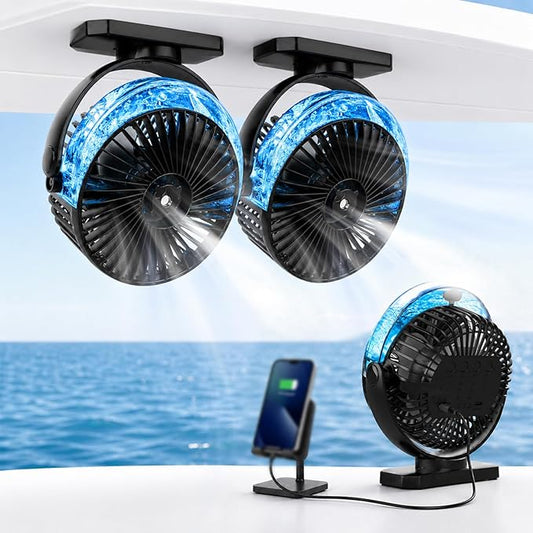 2 Pack Magnetic Cruise Ship Approved Fan, 12000mAh Battery Travel Fan with Power Bank Function, Cold Mist Spray, LED Lights, Portable Fan for Golf Cart, Camping, Cruise Must Haves Essentials 2026