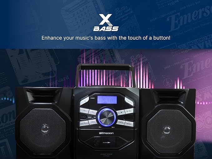Emerson Portable CD Player Boombox with Cassette Player, Tape Recorder, AM/FM Radio, MP3 AUX Input, Detachable Speakers, AC/DC & Battery Operated – Stereo System for Home, Travel, Indoor & Outdoor Use