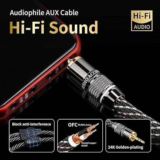 3.28ft Audiophile HiFi Audio RCA Cables-RCA to 3.5mm,15 AWG,4N OFC Core,Gold-Plated Plug,with Nylon Braid,Subwoofer Cable,Compatible with Speaker,Amplifier,Home Stereo(3.28ft/1m)