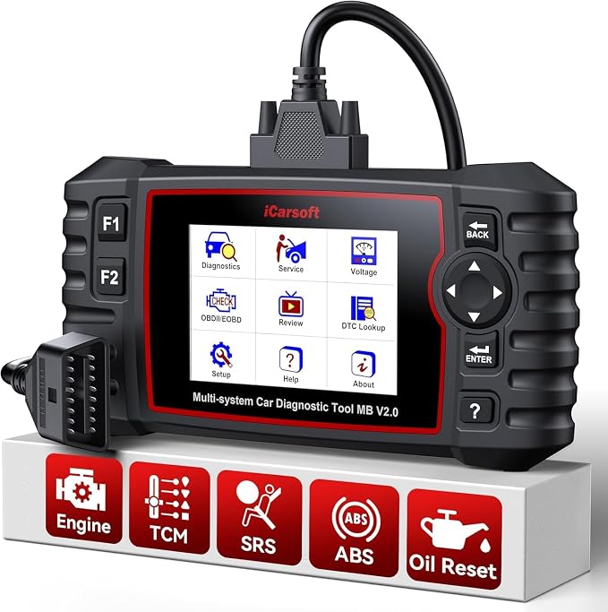 iCarsoft MB V2.0 OBD2 Scanner Diagnostic Tool for Benz/Sprinter/Smart, Full System Code Reader with 9 Resets, Auto VIN, Oil/SAS/EPB/ETC/BMS/BLD/INJ/SAS/TPMS Reset, Free Update, Live Data Battery Test