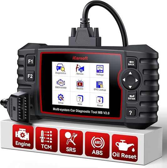 iCarsoft MB V2.0 OBD2 Scanner Diagnostic Tool for Benz/Sprinter/Smart, Full System Code Reader with 9 Resets, Auto VIN, Oil/SAS/EPB/ETC/BMS/BLD/INJ/SAS/TPMS Reset, Free Update, Live Data Battery Test
